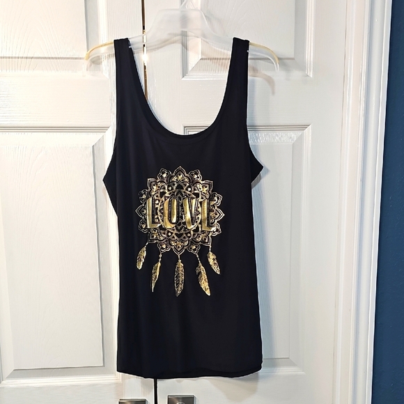 NWOT No Boundaries Black Tank w Gold/Black LOVE & Feather design XXXL 3XG (21) - Picture 1 of 7